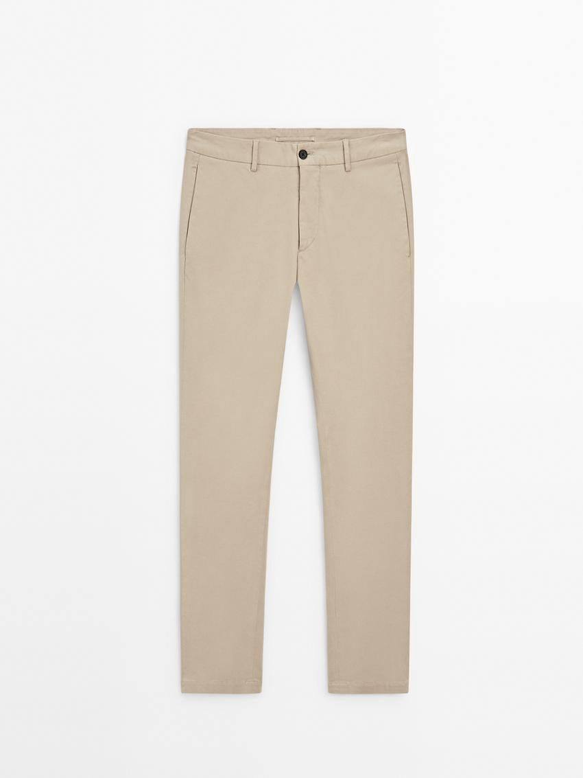 Massimo Dutti Cotton Blend Slim Fit Men Trousers Beige | US-GZ2813906