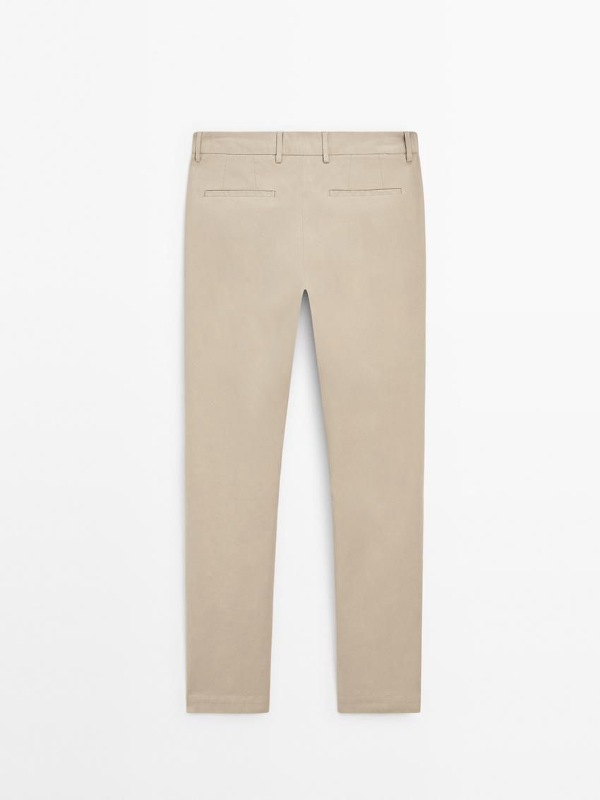 Massimo Dutti Cotton Blend Slim Fit Men Trousers Beige | US-GZ2813906