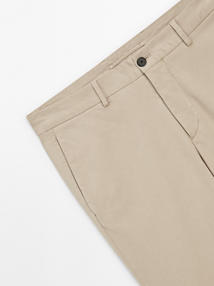 Massimo Dutti Cotton Blend Slim Fit Men Trousers Beige | US-GZ2813906