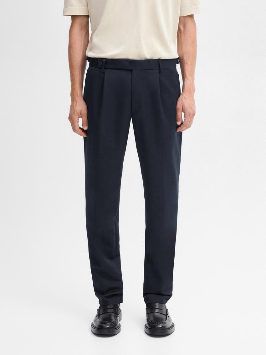 Massimo Dutti Cotton Blend Slim Fit Men Trousers Navy | US-MG4987256