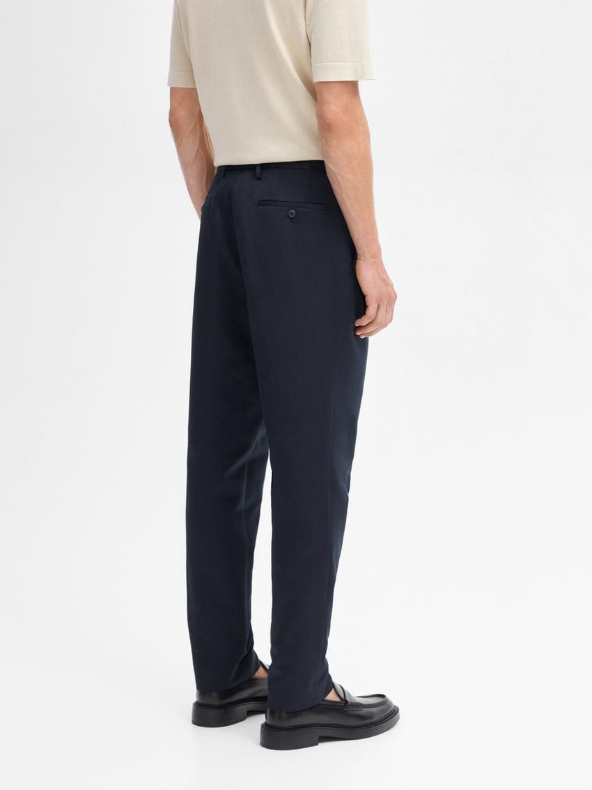 Massimo Dutti Cotton Blend Slim Fit Men Trousers Navy | US-MG4987256