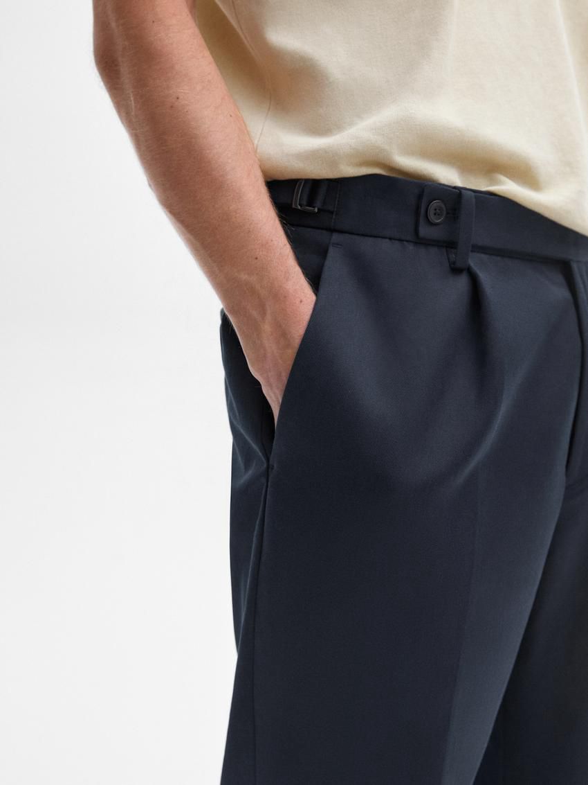 Massimo Dutti Cotton Blend Slim Fit Men Trousers Navy | US-MG4987256