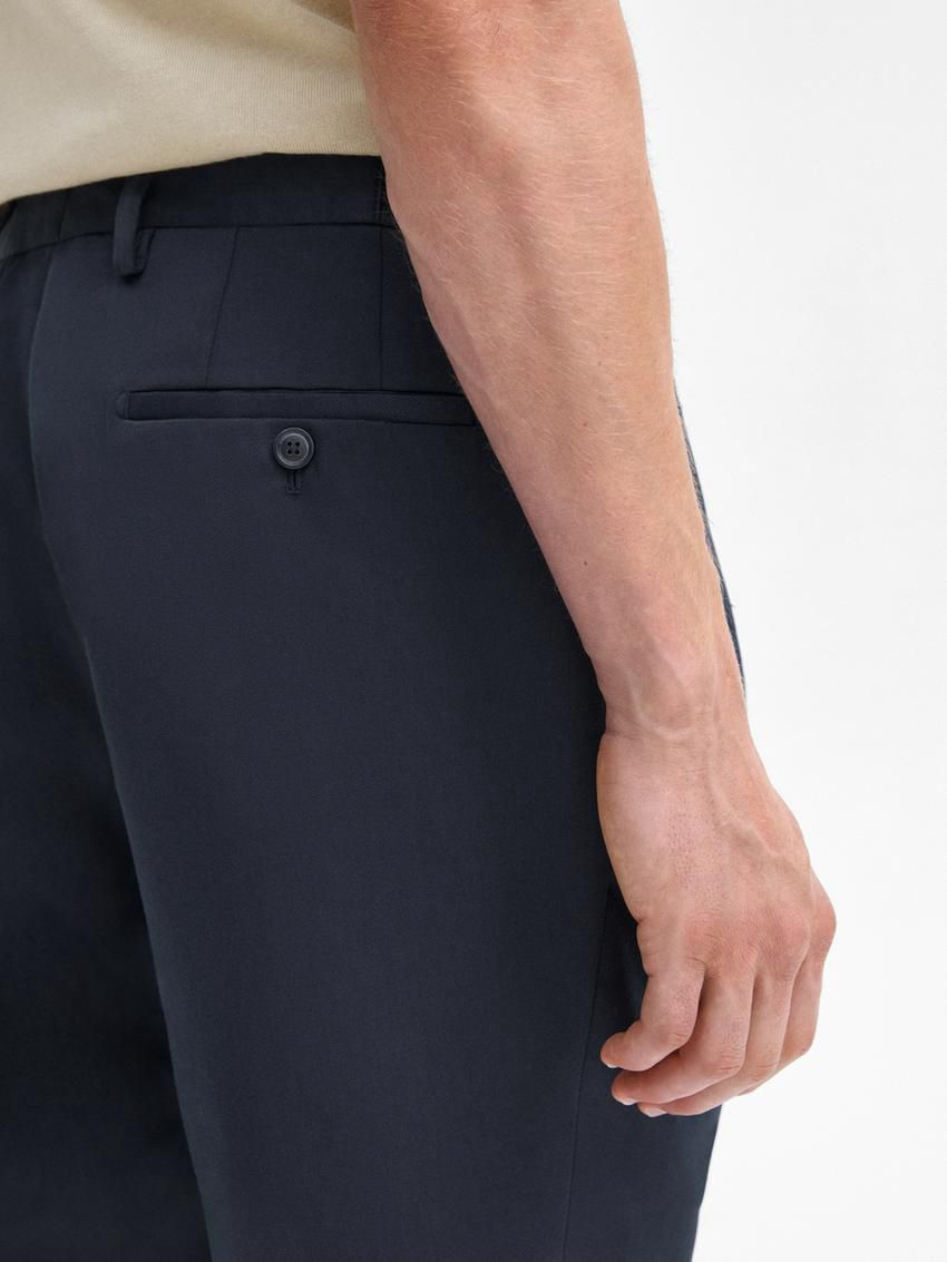 Massimo Dutti Cotton Blend Slim Fit Men Trousers Navy | US-MG4987256