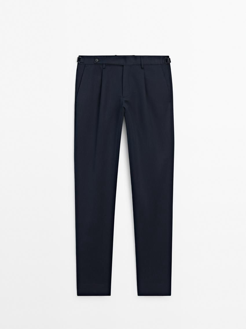 Massimo Dutti Cotton Blend Slim Fit Men Trousers Navy | US-MG4987256