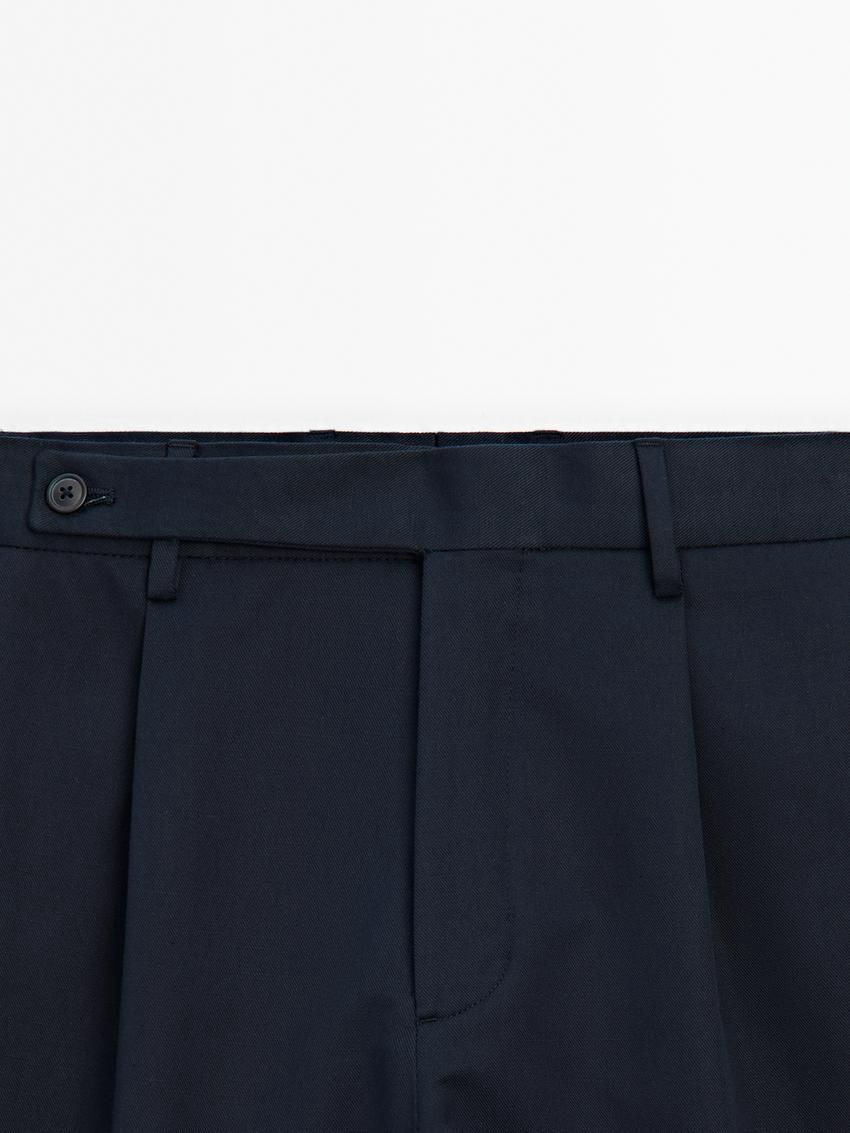 Massimo Dutti Cotton Blend Slim Fit Men Trousers Navy | US-MG4987256
