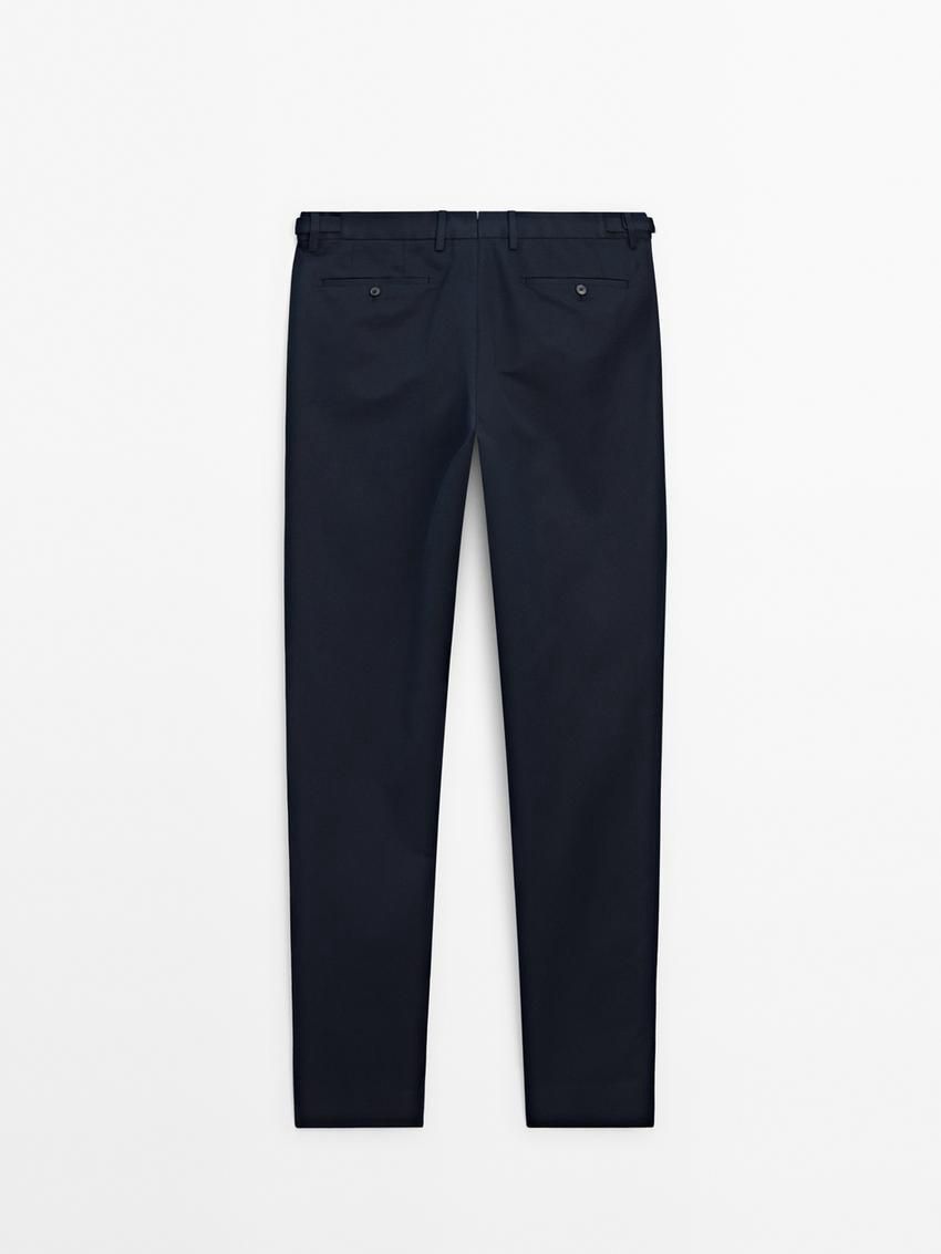 Massimo Dutti Cotton Blend Slim Fit Men Trousers Navy | US-MG4987256