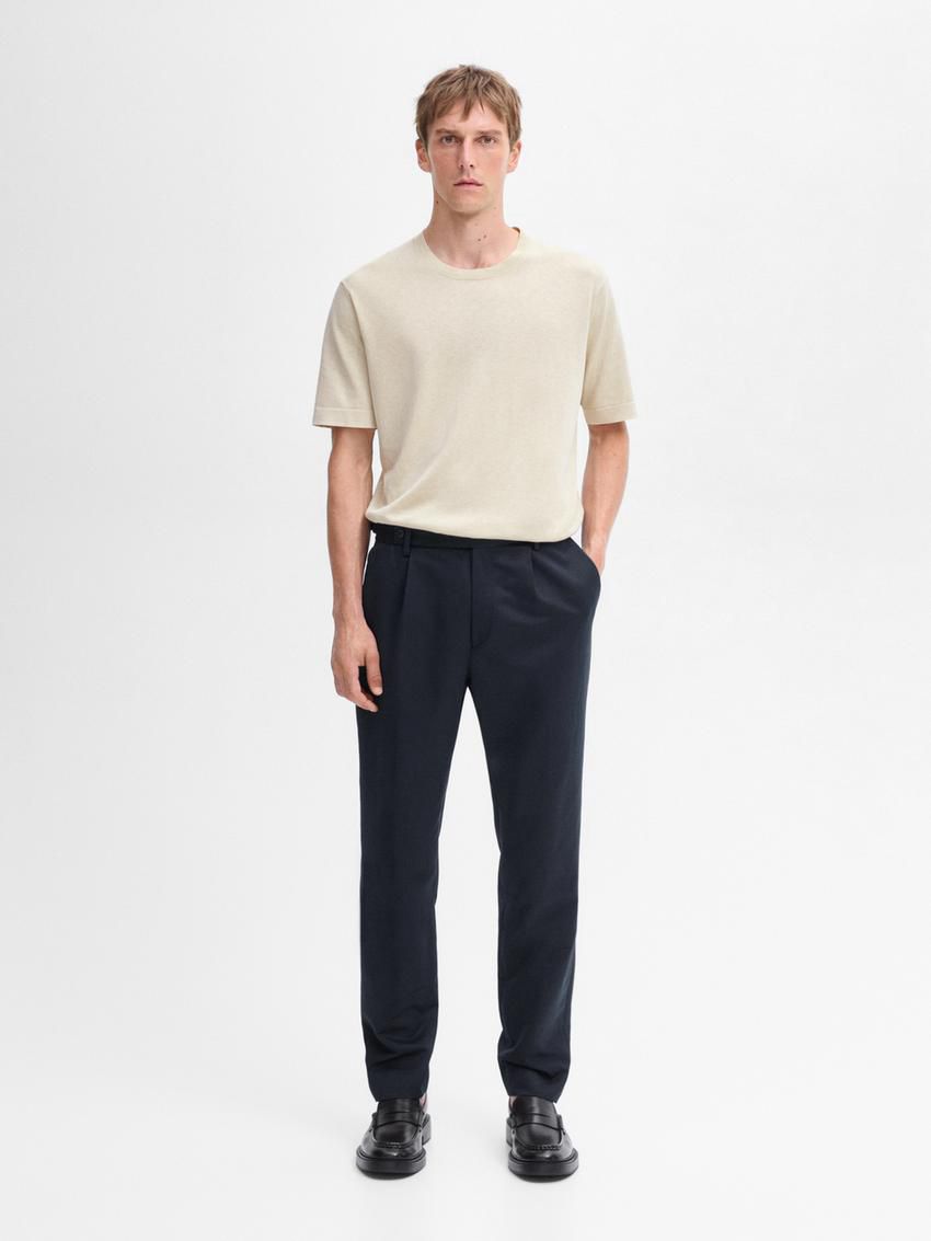 Massimo Dutti Cotton Blend Slim Fit Men Trousers Navy | US-MG4987256