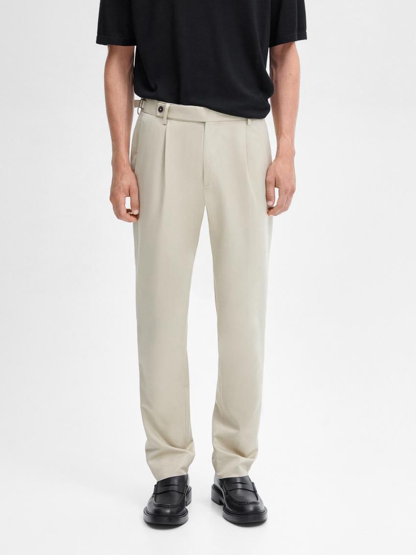 Massimo Dutti Cotton Blend Slim Fit Men Trousers Cream | US-YD2340859