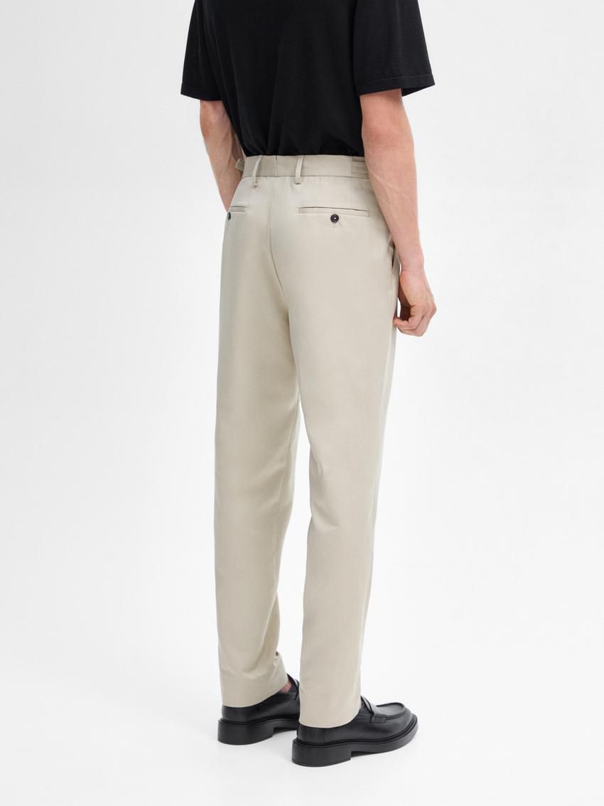 Massimo Dutti Cotton Blend Slim Fit Men Trousers Cream | US-YD2340859