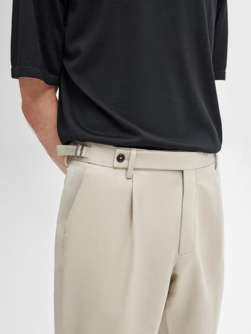 Massimo Dutti Cotton Blend Slim Fit Men Trousers Cream | US-YD2340859