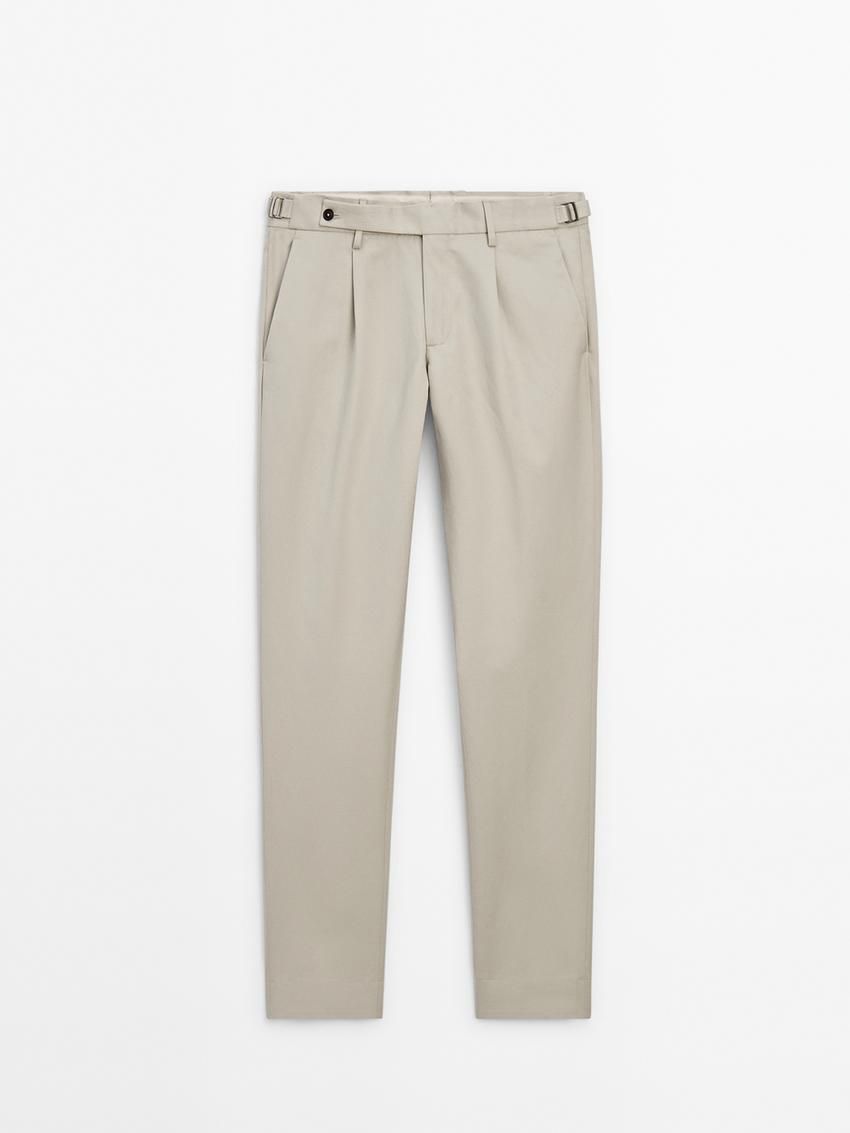 Massimo Dutti Cotton Blend Slim Fit Men Trousers Cream | US-YD2340859
