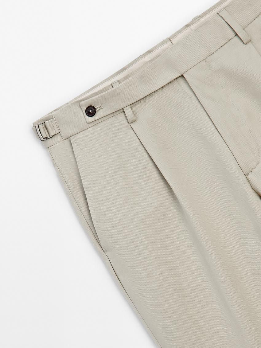 Massimo Dutti Cotton Blend Slim Fit Men Trousers Cream | US-YD2340859