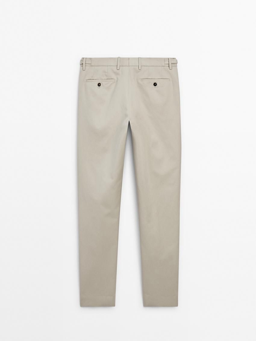 Massimo Dutti Cotton Blend Slim Fit Men Trousers Cream | US-YD2340859