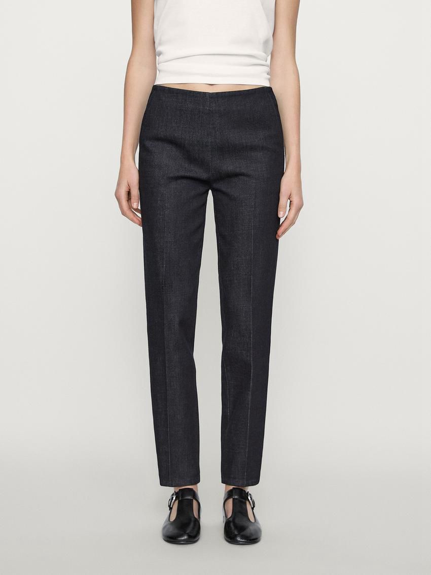 Massimo Dutti Cotton Blend Slim Fit Women Jeans Black | US-BK7630912
