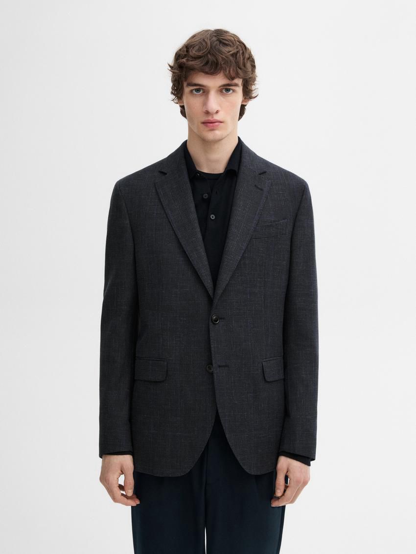Massimo Dutti Cotton Blend Smart Men Blazer Navy | US-FA7395261