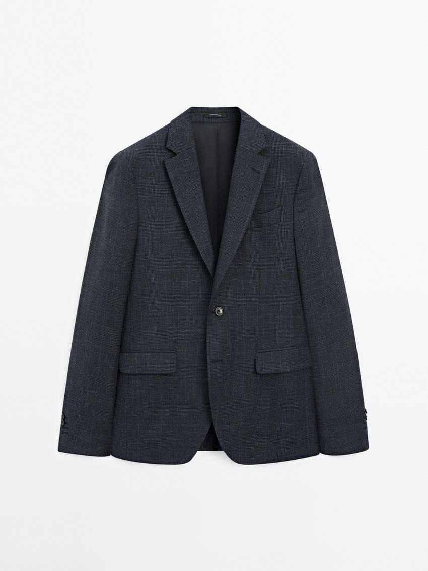 Massimo Dutti Cotton Blend Smart Men Blazer Navy | US-FA7395261