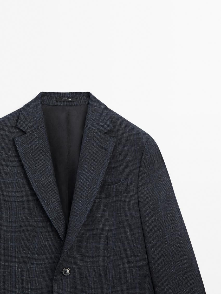 Massimo Dutti Cotton Blend Smart Men Blazer Navy | US-FA7395261