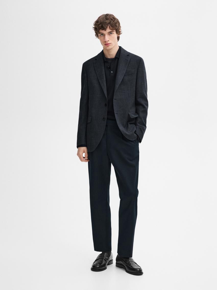 Massimo Dutti Cotton Blend Smart Men Blazer Navy | US-FA7395261