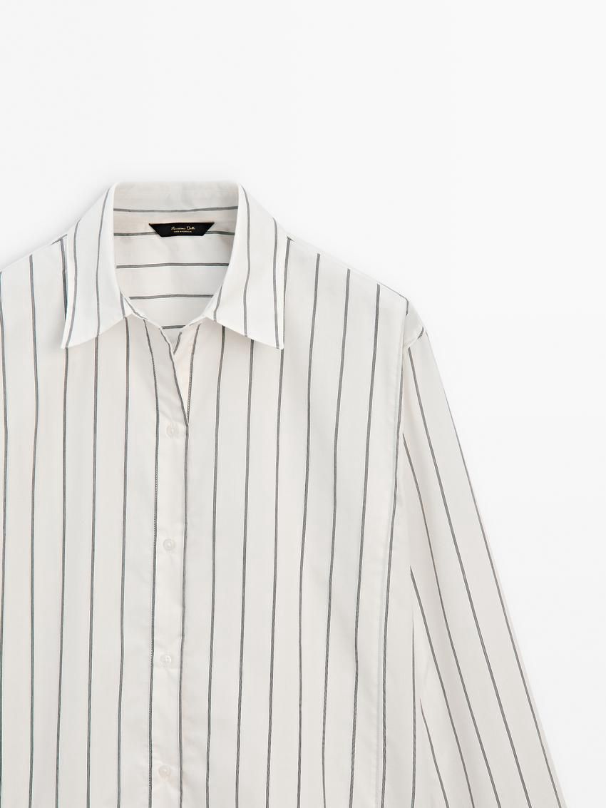 Massimo Dutti Cotton Blend Striped Oversize Women Blouse White | US-KS2906315