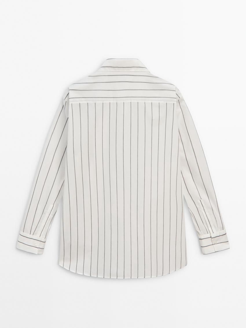 Massimo Dutti Cotton Blend Striped Oversize Women Blouse White | US-KS2906315