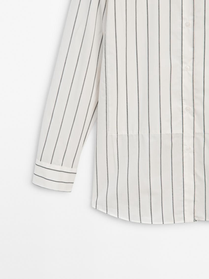 Massimo Dutti Cotton Blend Striped Oversize Women Blouse White | US-KS2906315