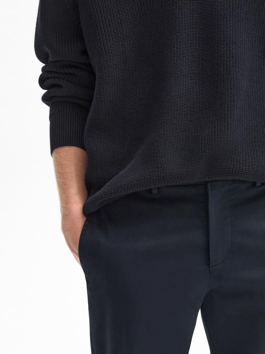 Massimo Dutti Cotton Blend Tapered Fit Men Trousers Navy | US-XP3496158