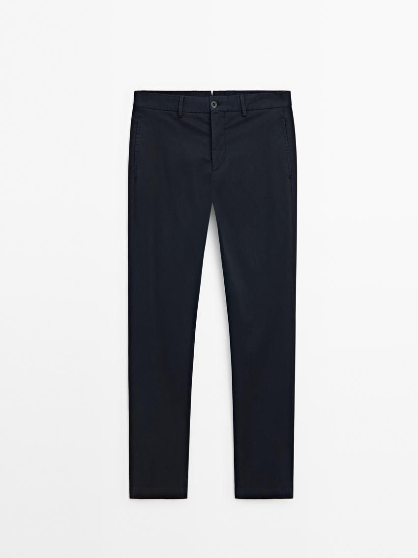 Massimo Dutti Cotton Blend Tapered Fit Men Trousers Navy | US-XP3496158