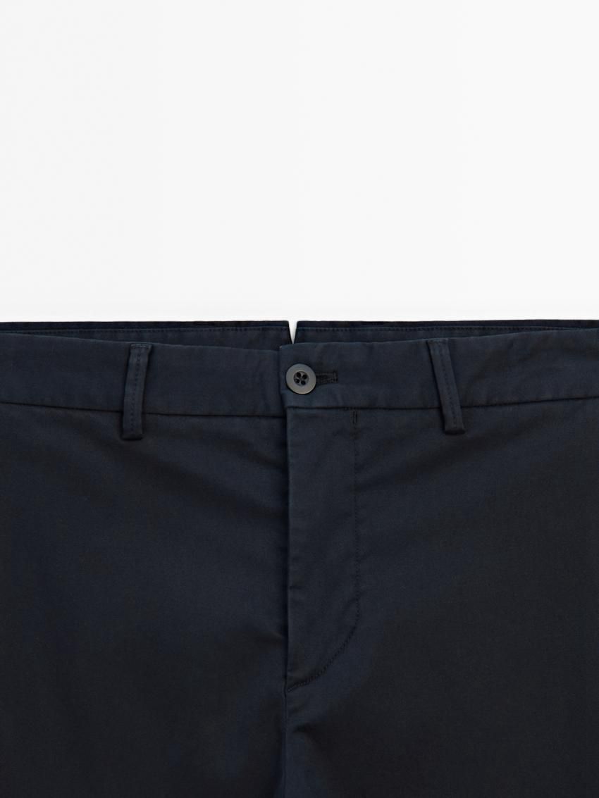 Massimo Dutti Cotton Blend Tapered Fit Men Trousers Navy | US-XP3496158