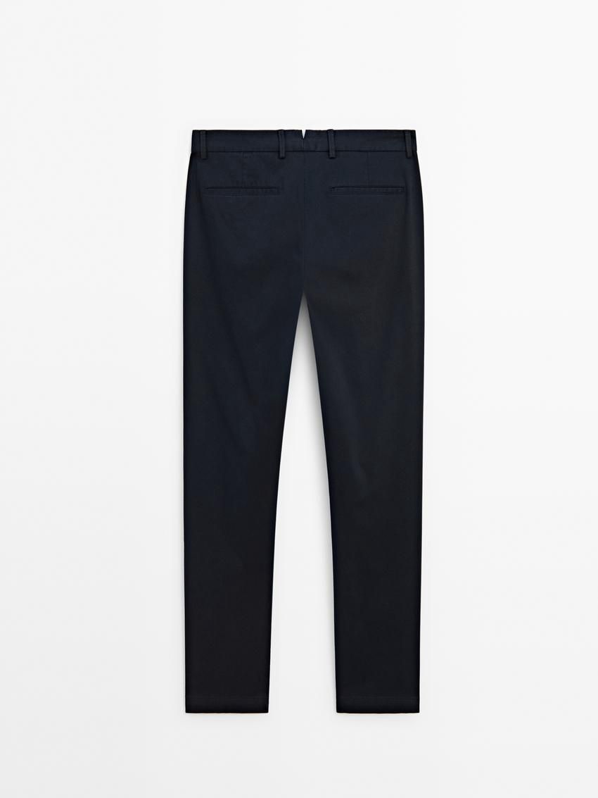 Massimo Dutti Cotton Blend Tapered Fit Men Trousers Navy | US-XP3496158