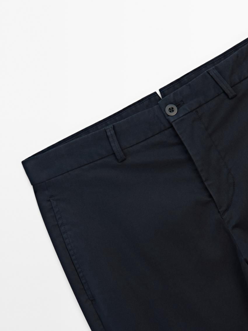 Massimo Dutti Cotton Blend Tapered Fit Men Trousers Navy | US-XP3496158