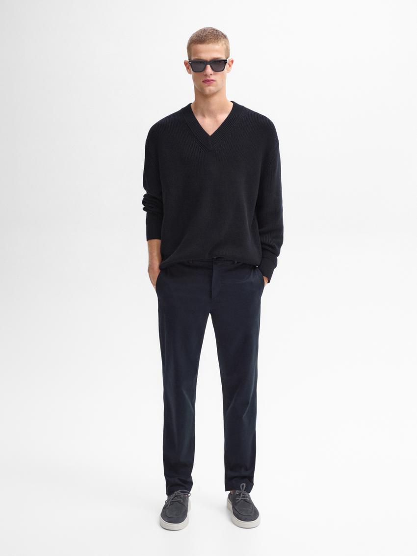 Massimo Dutti Cotton Blend Tapered Fit Men Trousers Navy | US-XP3496158