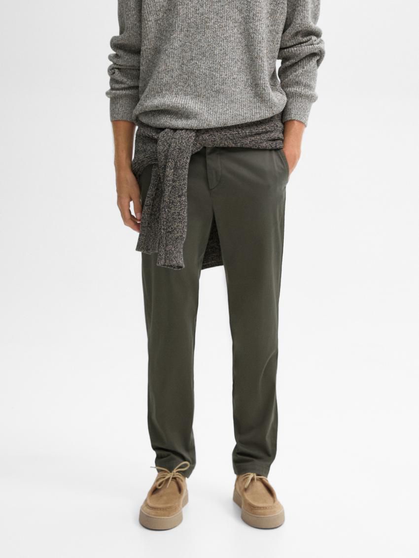 Massimo Dutti Cotton Blend Tapered Fit Men Trousers Dark Green | US-GO4813260