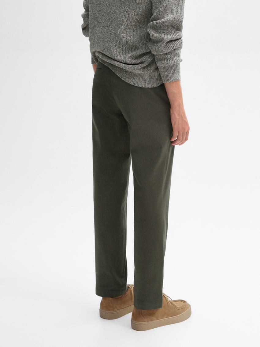 Massimo Dutti Cotton Blend Tapered Fit Men Trousers Dark Green | US-GO4813260
