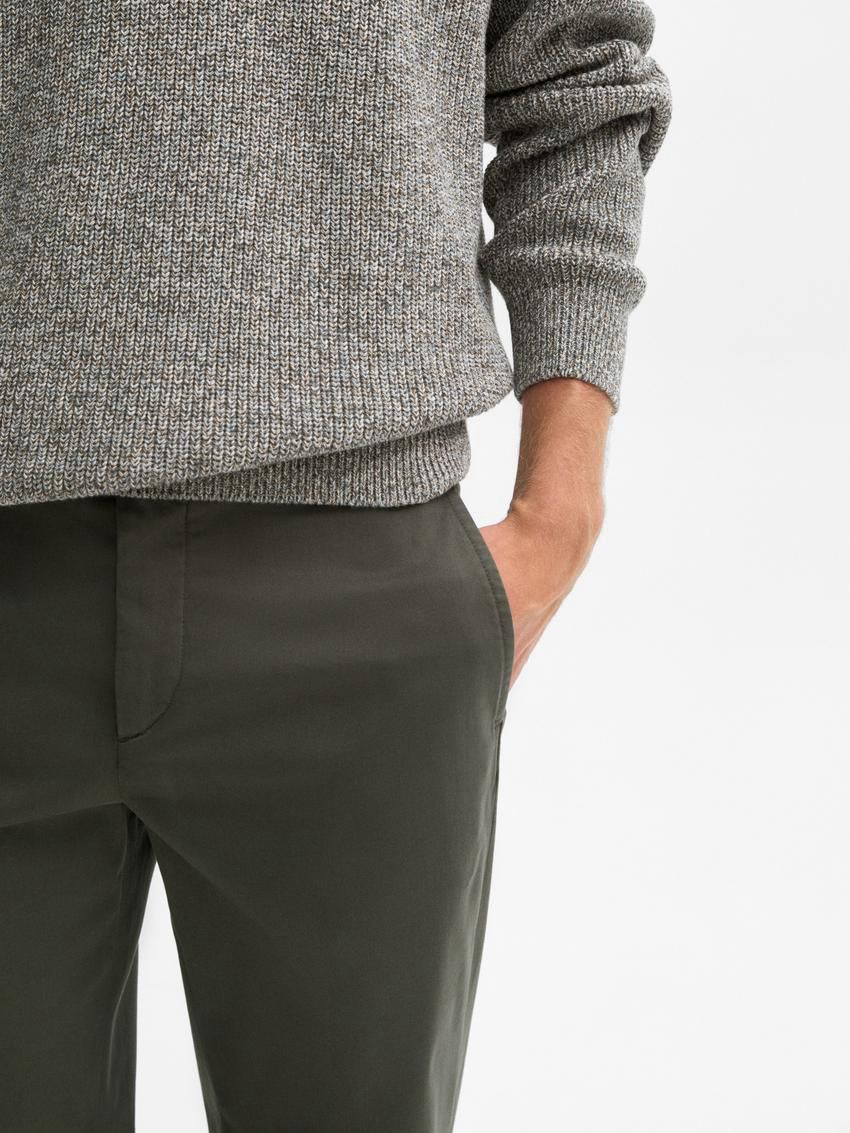 Massimo Dutti Cotton Blend Tapered Fit Men Trousers Dark Green | US-GO4813260