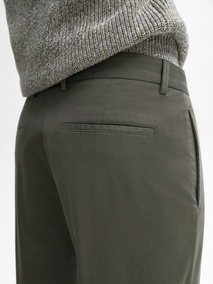 Massimo Dutti Cotton Blend Tapered Fit Men Trousers Dark Green | US-GO4813260