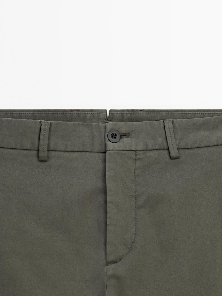 Massimo Dutti Cotton Blend Tapered Fit Men Trousers Dark Green | US-GO4813260