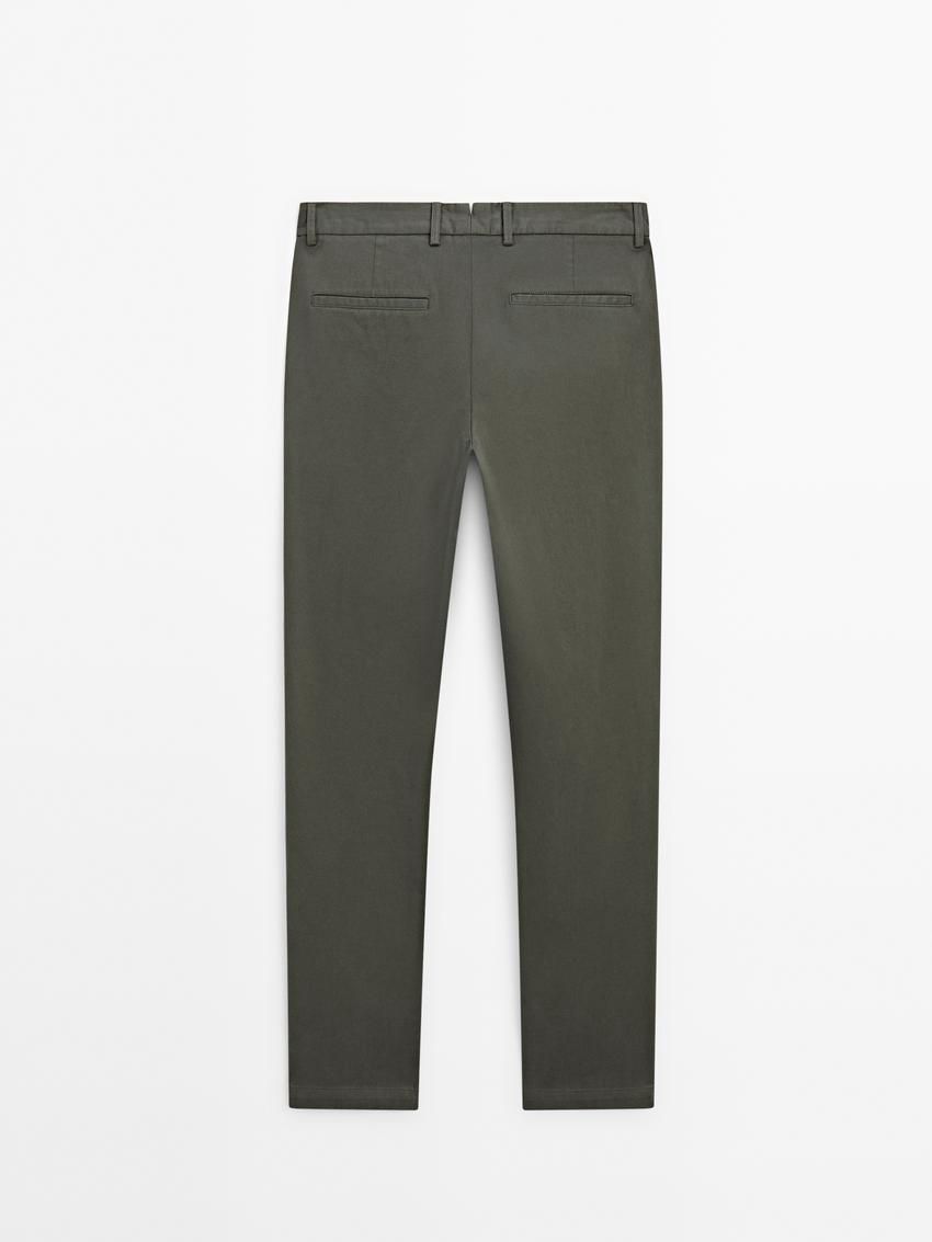 Massimo Dutti Cotton Blend Tapered Fit Men Trousers Dark Green | US-GO4813260