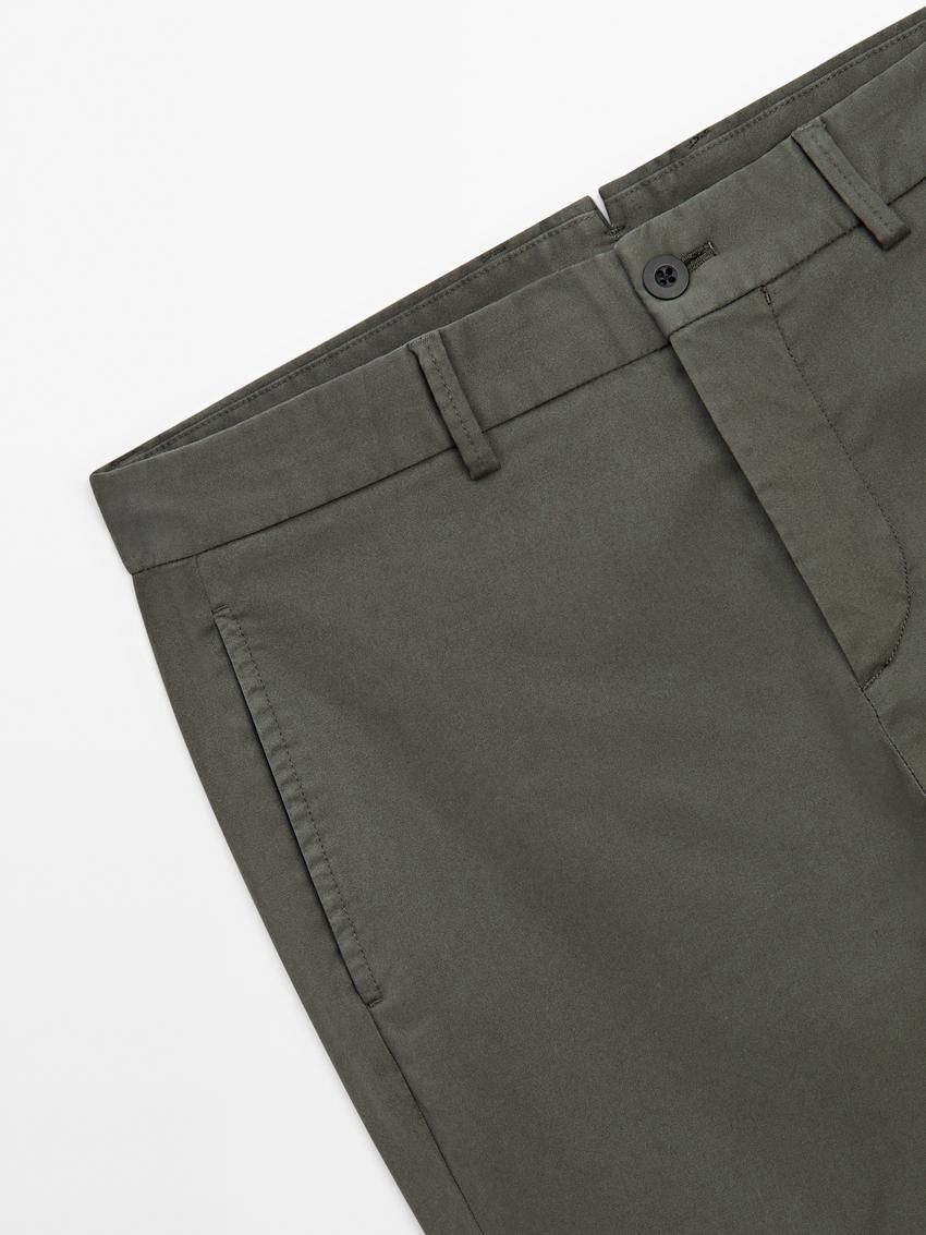 Massimo Dutti Cotton Blend Tapered Fit Men Trousers Dark Green | US-GO4813260