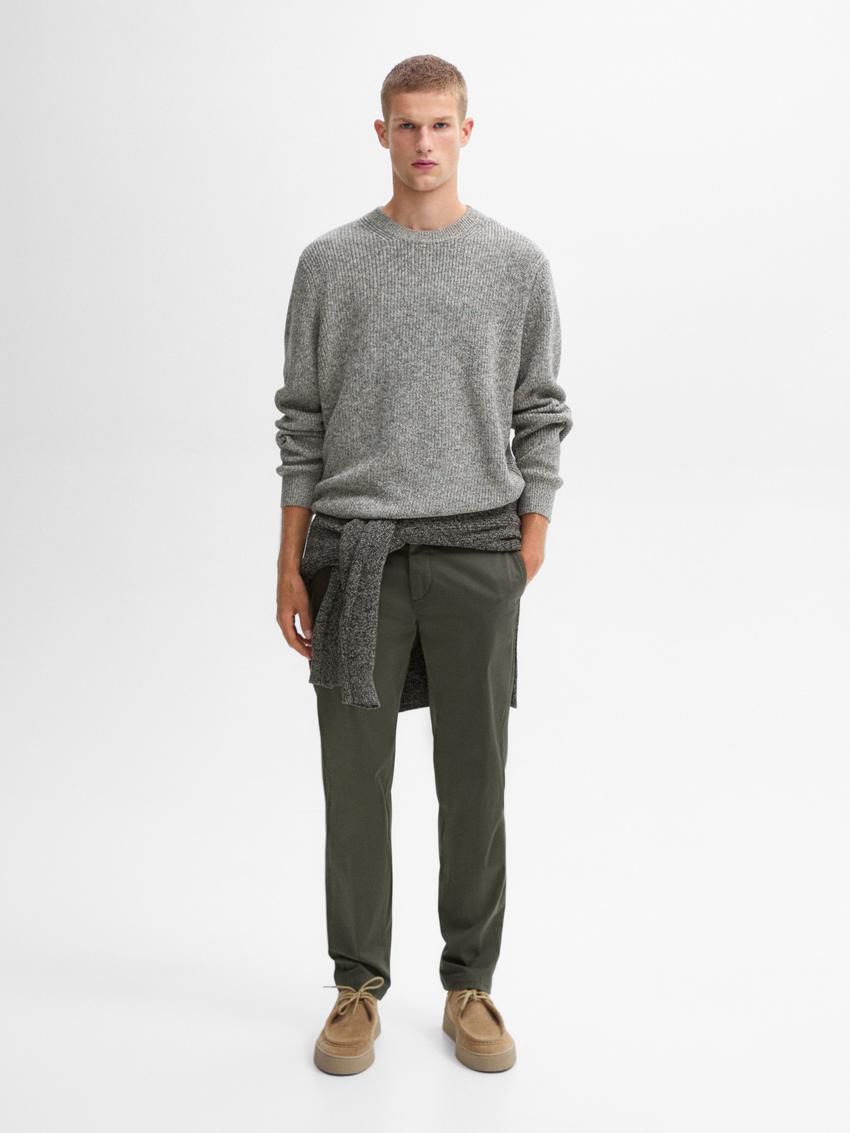 Massimo Dutti Cotton Blend Tapered Fit Men Trousers Dark Green | US-GO4813260
