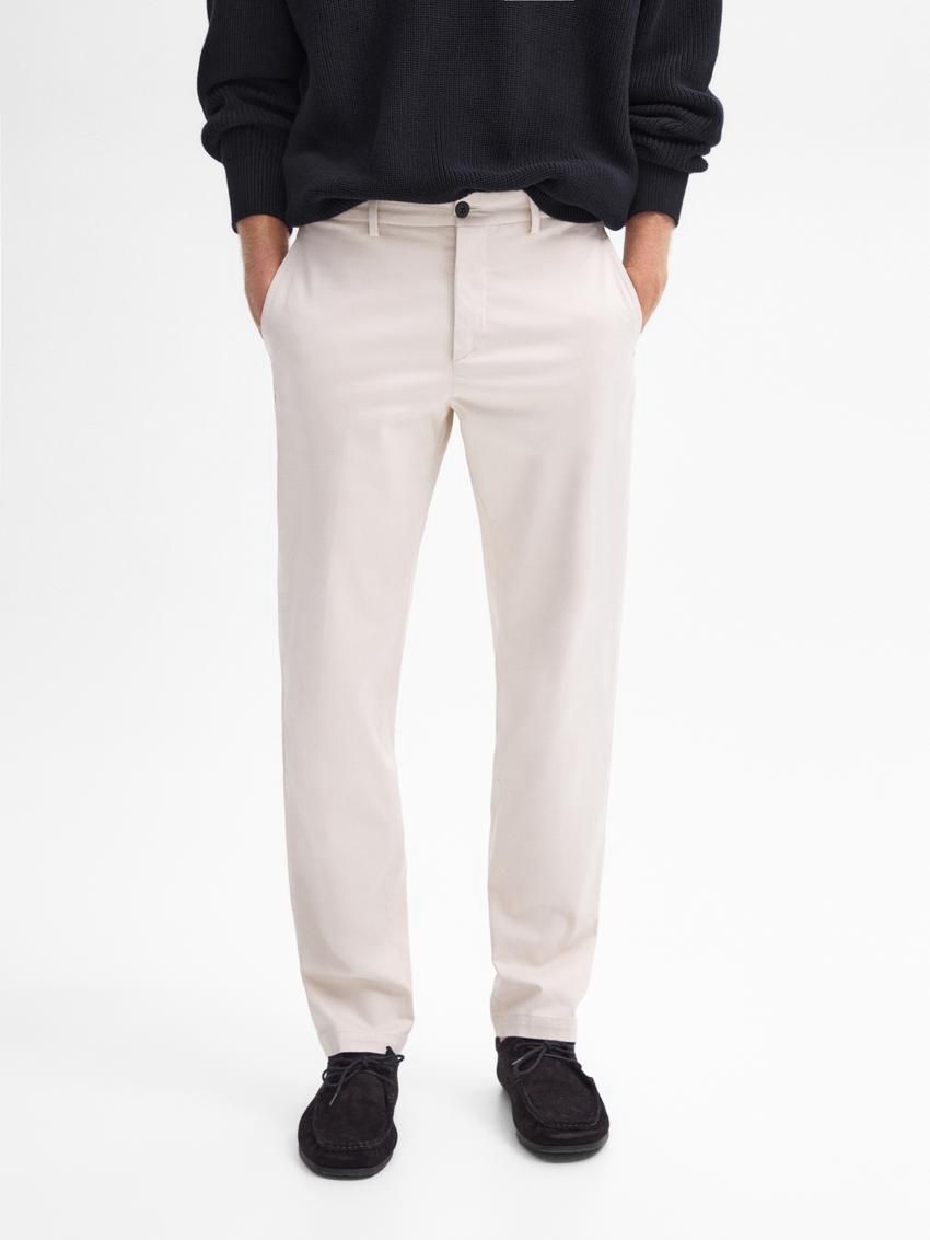 Massimo Dutti Cotton Blend Tapered Fit Men Trousers Beige | US-IY2841657