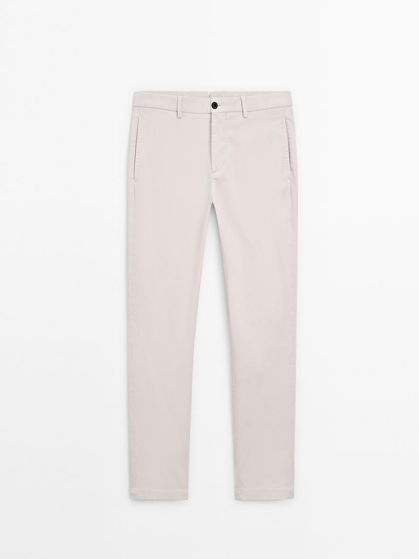 Massimo Dutti Cotton Blend Tapered Fit Men Trousers Beige | US-IY2841657