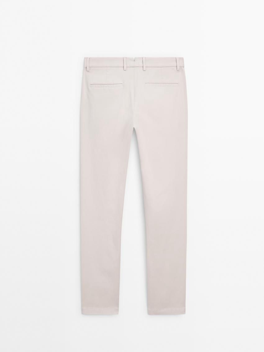 Massimo Dutti Cotton Blend Tapered Fit Men Trousers Beige | US-IY2841657
