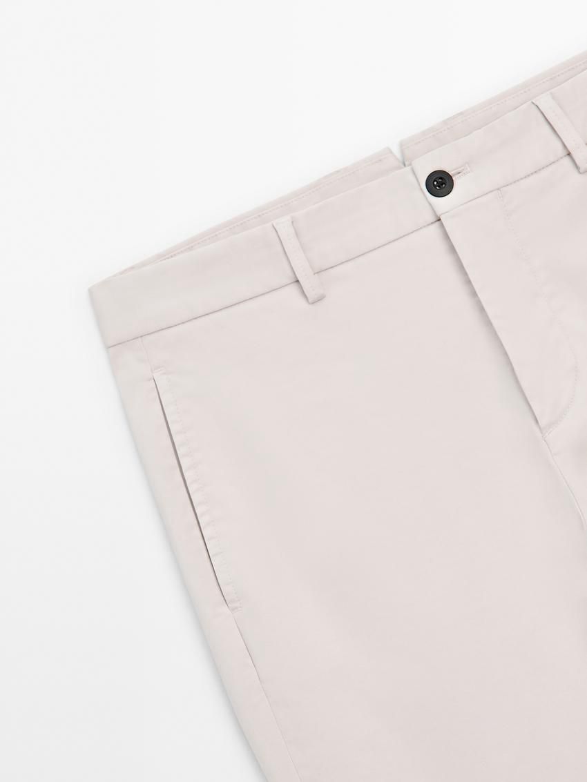 Massimo Dutti Cotton Blend Tapered Fit Men Trousers Beige | US-IY2841657