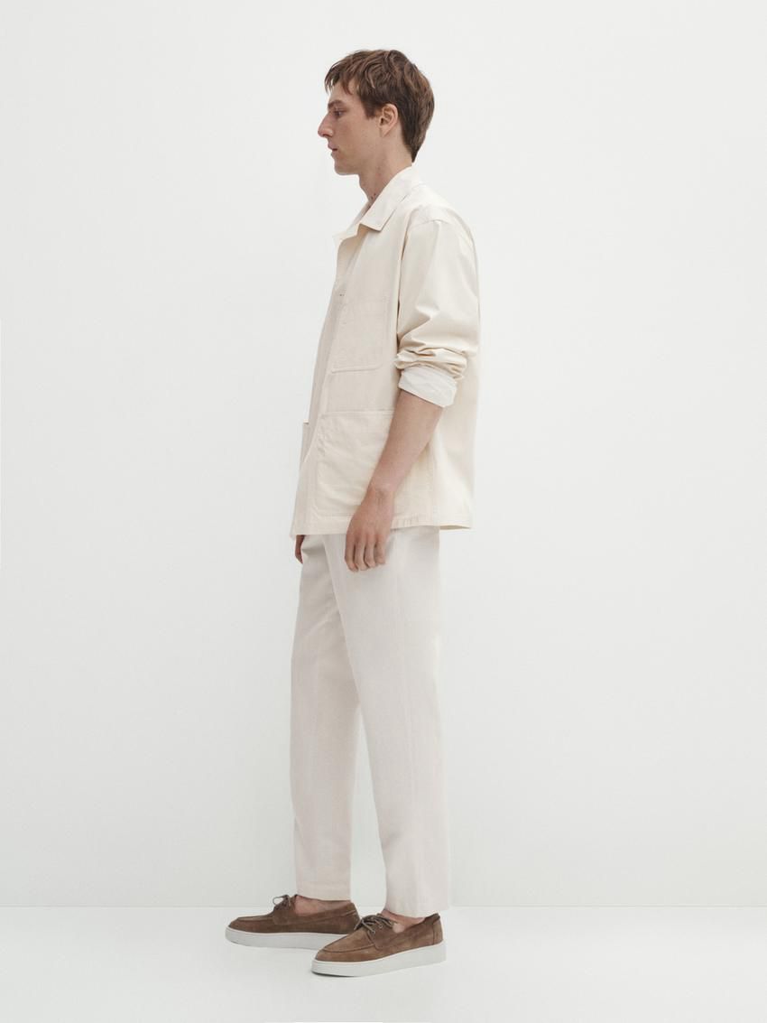 Massimo Dutti Cotton Blend Tapered Fit Men Trousers Beige | US-RO7194583