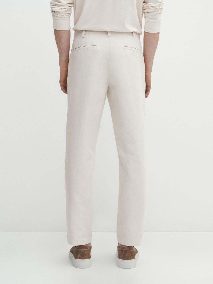 Massimo Dutti Cotton Blend Tapered Fit Men Trousers Beige | US-RO7194583