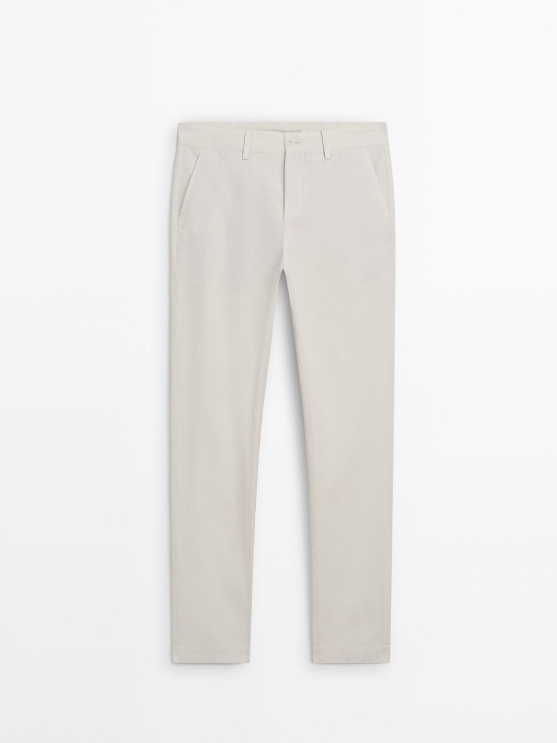 Massimo Dutti Cotton Blend Tapered Fit Men Trousers Beige | US-RO7194583
