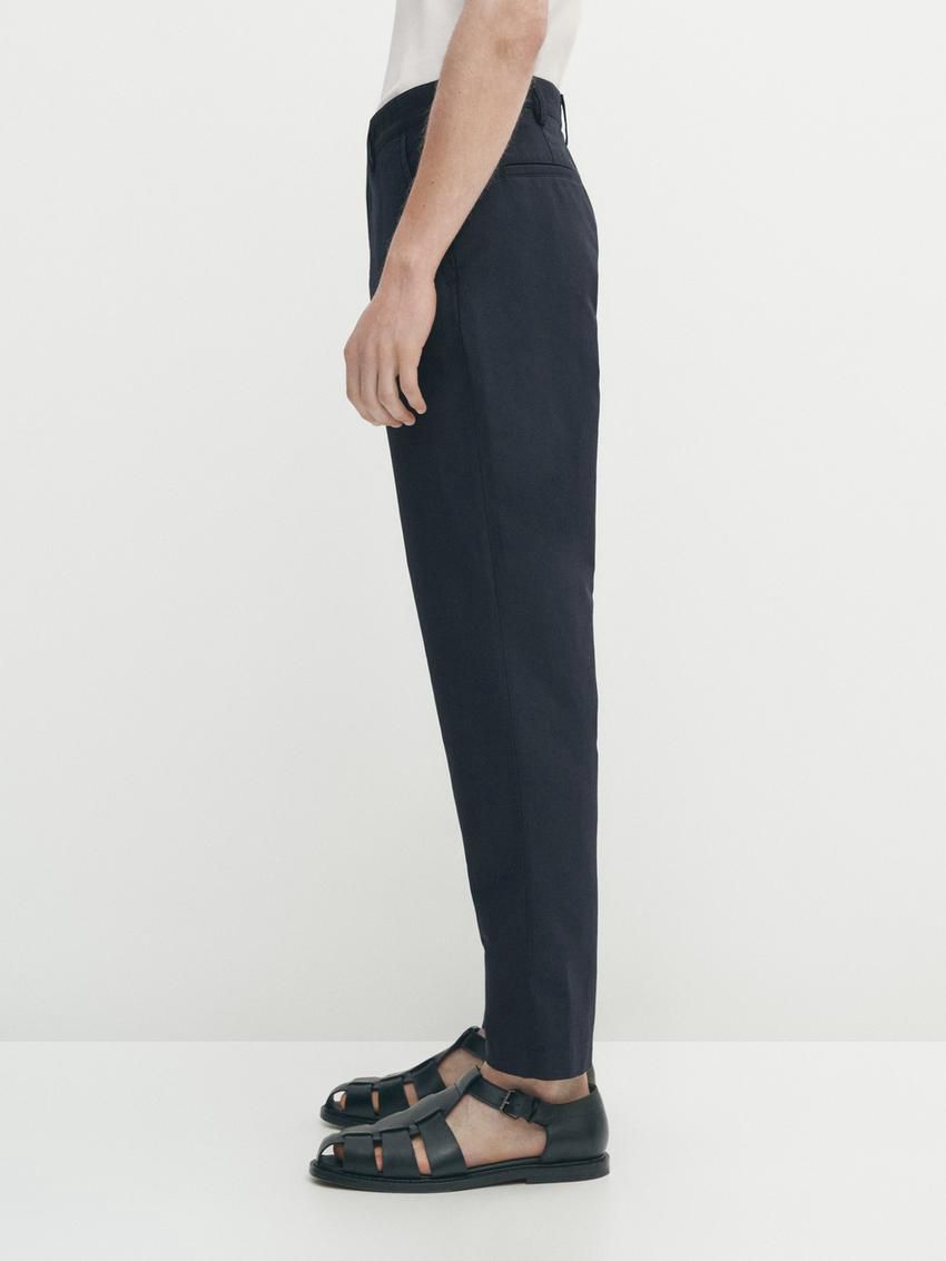 Massimo Dutti Cotton Blend Tapered Fit Men Trousers Navy | US-KI4930268