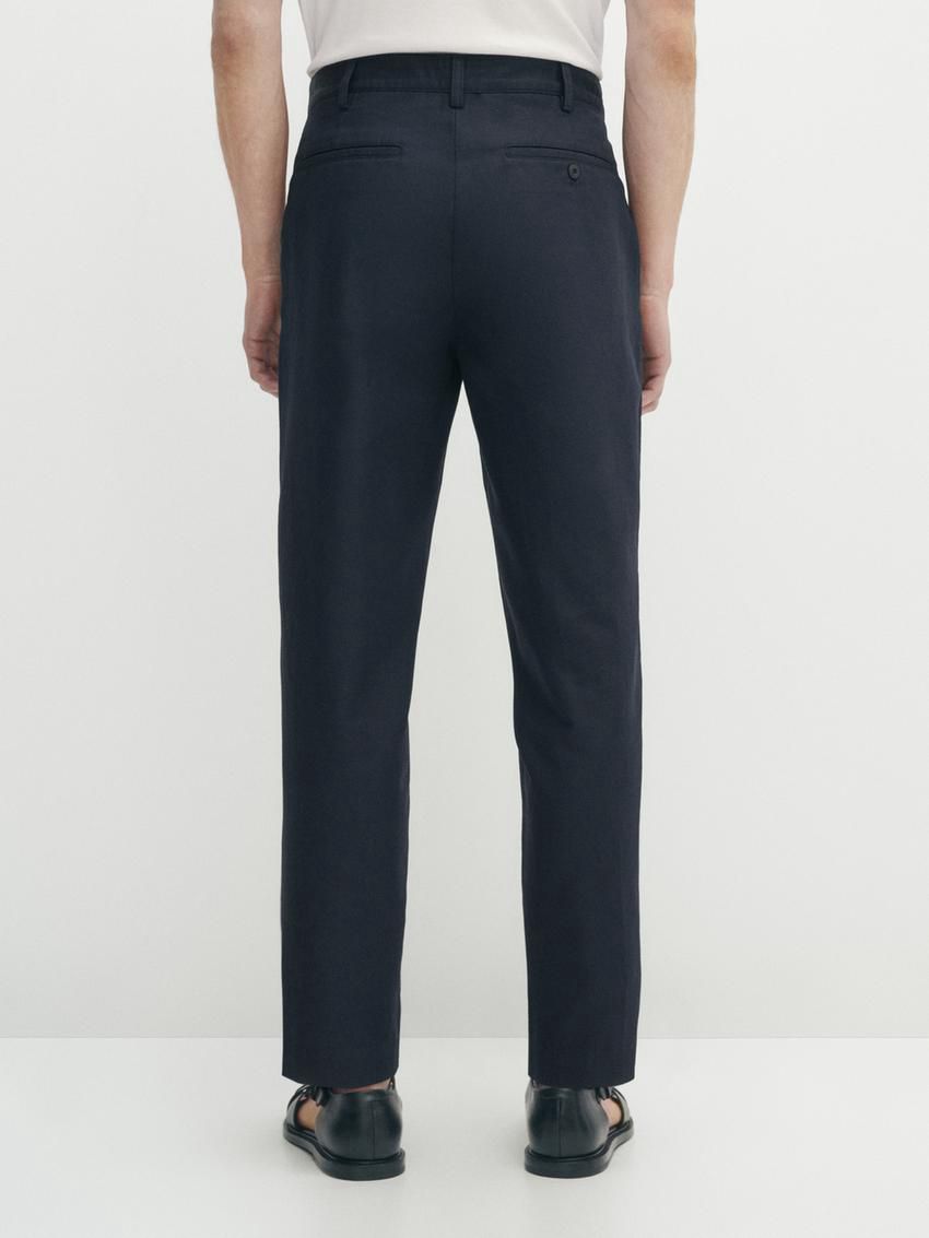 Massimo Dutti Cotton Blend Tapered Fit Men Trousers Navy | US-KI4930268