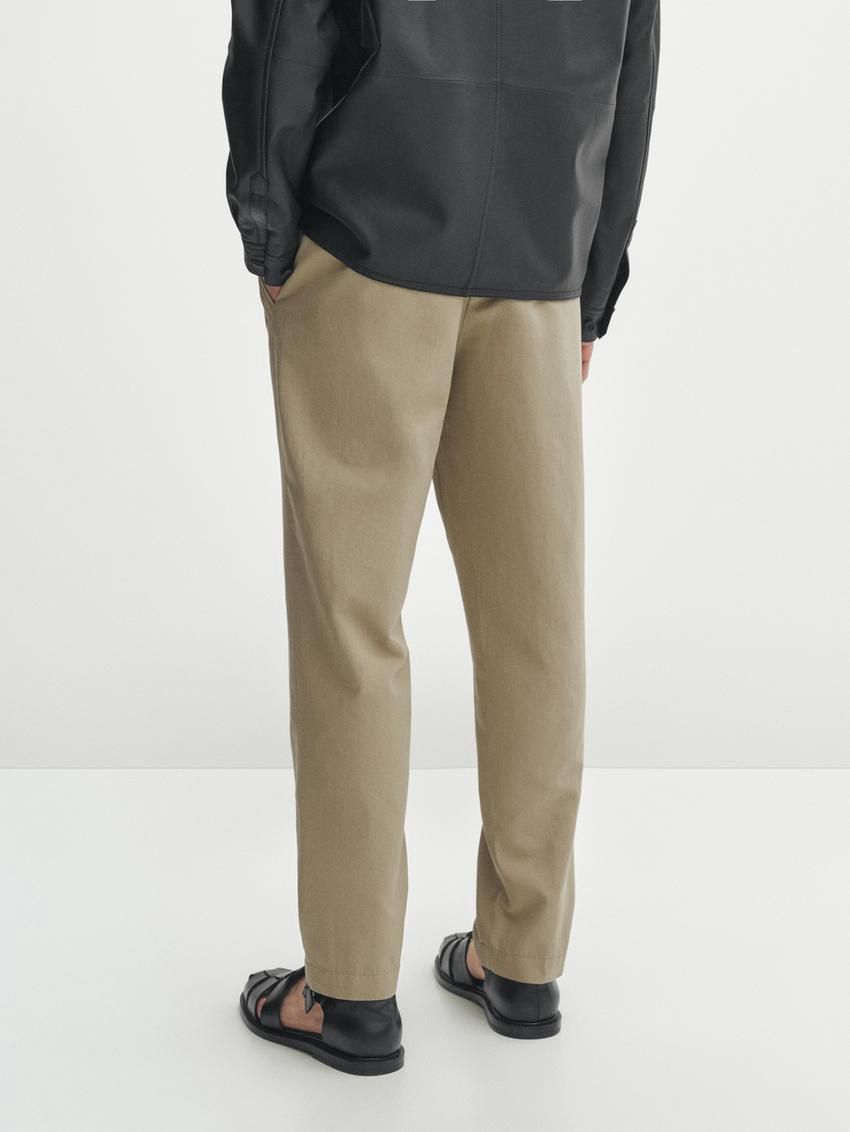 Massimo Dutti Cotton Blend Tapered Fit Men Trousers Khaki | US-QZ7452819