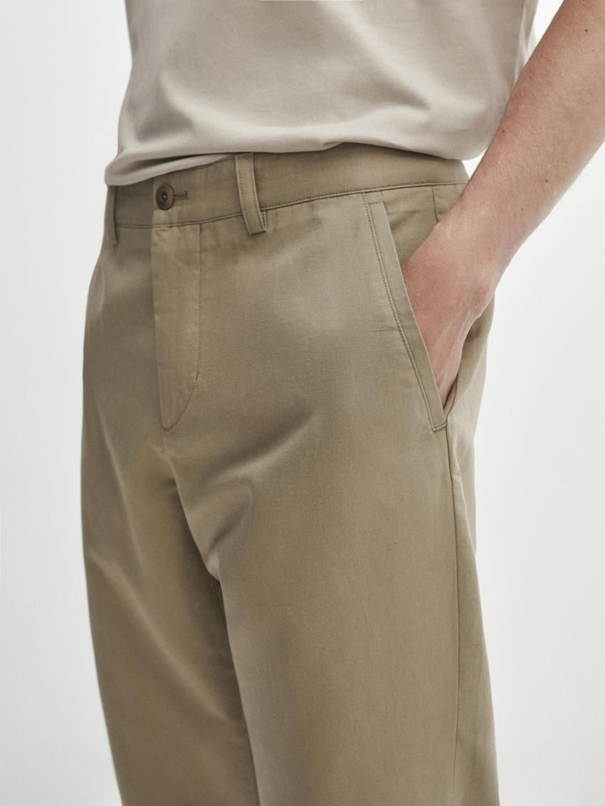 Massimo Dutti Cotton Blend Tapered Fit Men Trousers Khaki | US-QZ7452819